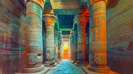 Celestial Beauty: The Temple of Hathor at Dendera in Psychedelic Art Style