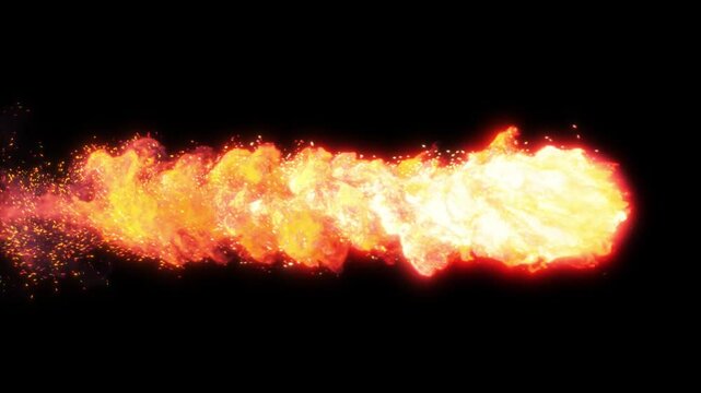 The comet burns on a black background. Spherical fire with tail. 