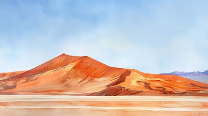 Naklejka premium Majestic Dune 45 in Namibia: Watercolor Illustration of Towering Red Sand Dune Beneath a Clear Sky
