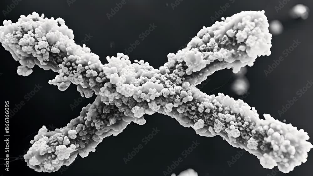 Poster electron microscope animation of a chromosome with shortened telomeres revealing the intricate struc