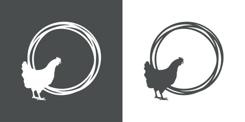Logo con silueta de gallina o pollo en marco circular con líneas © teracreonte