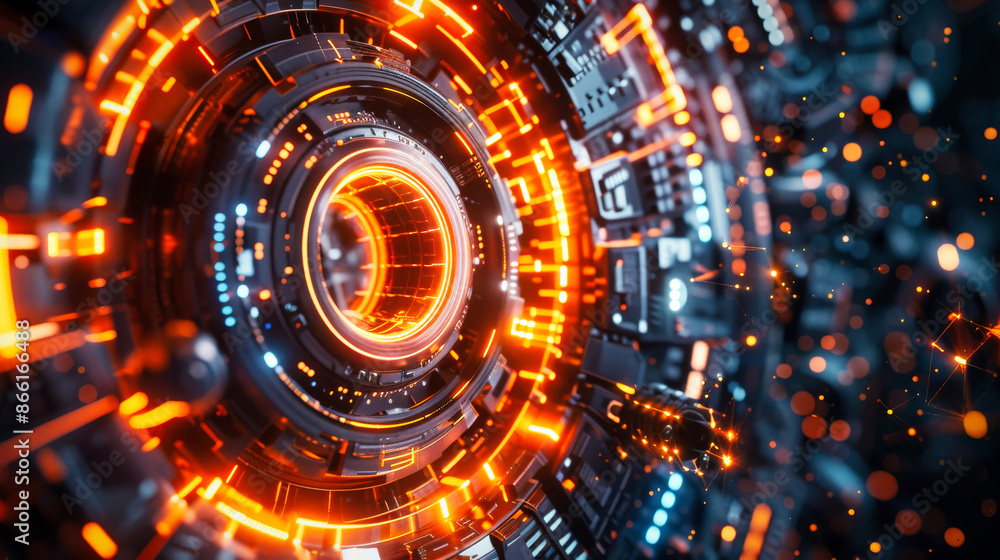Aufkleber abstract futuristic digital background with circular elements and glowing lights