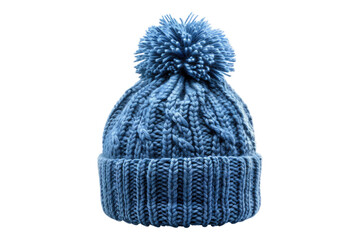 Blue cotton winter cap isolated on transparent background
