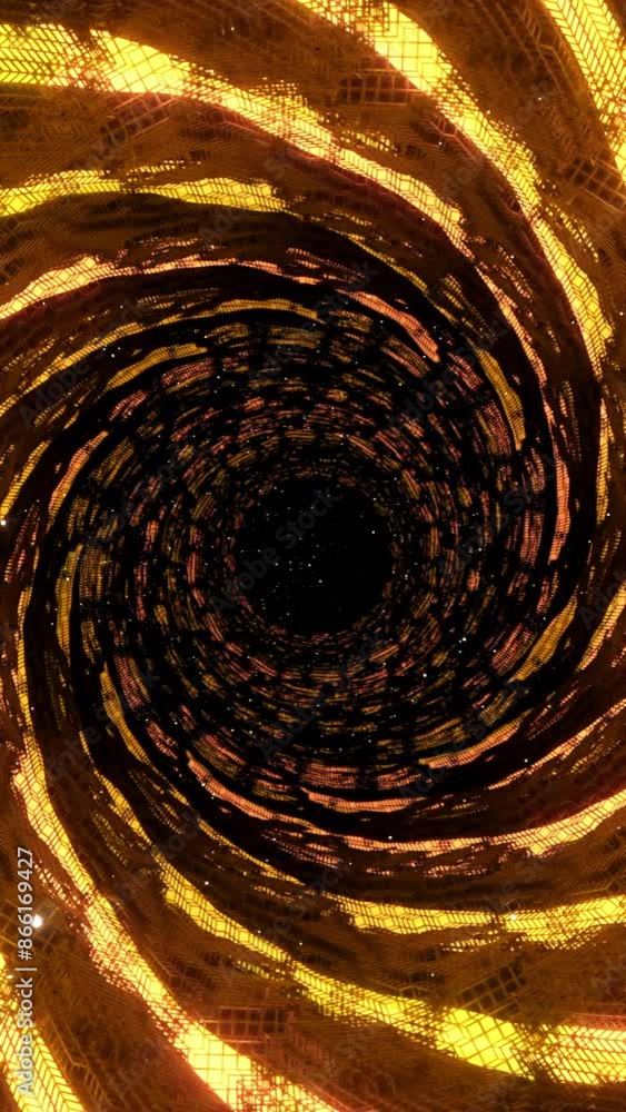 Wall mural fly through mirror tunnel with technological pattern. design. 3d corridor with glowing lights.