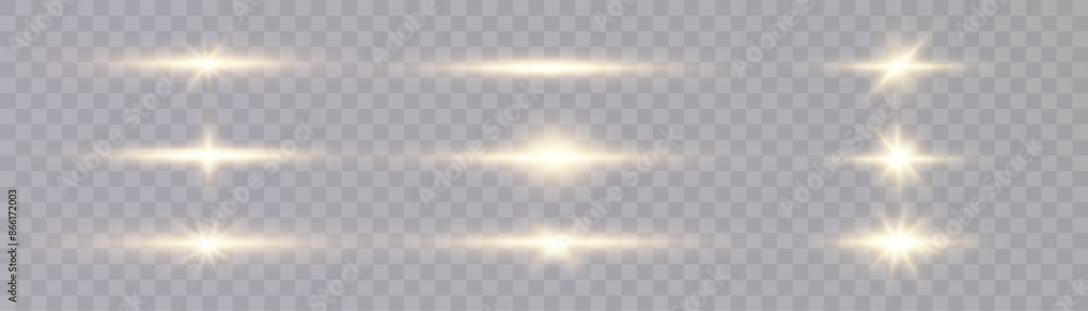 Poster Glowing light effect. Sparkling highlights of a bright flash with a bright flickering shimmer. Vector illustration.	
