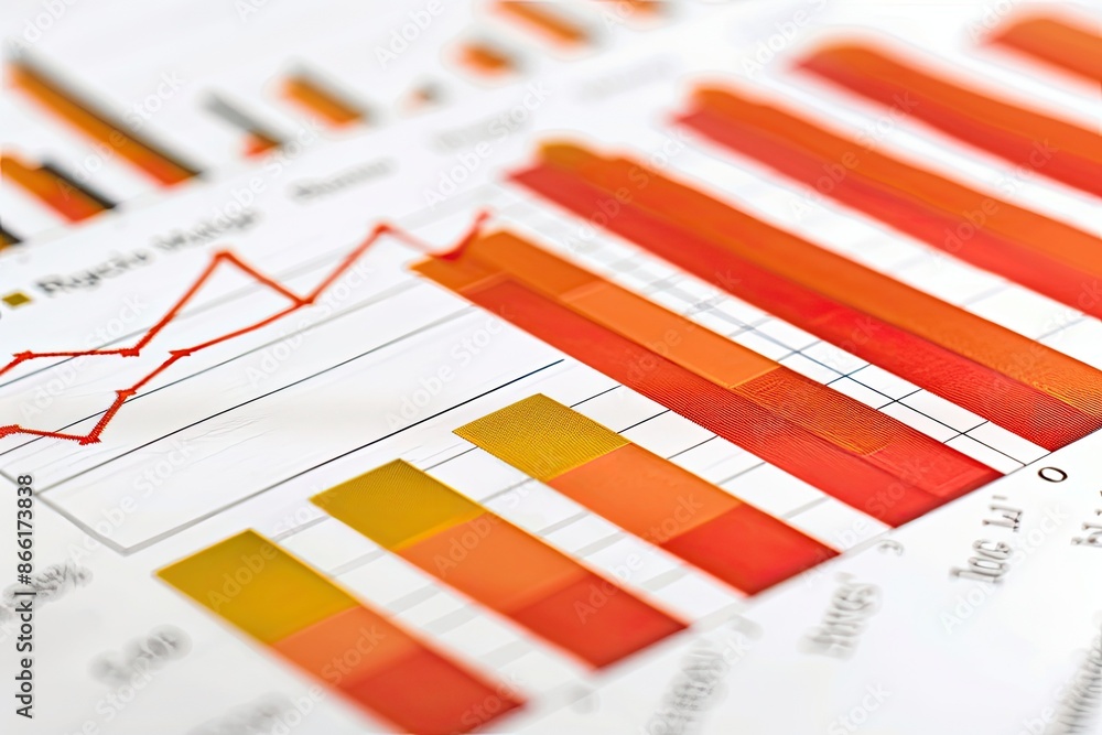 Poster close-up of colorful bar and line charts depicting business data analysis, financial growth, and sta
