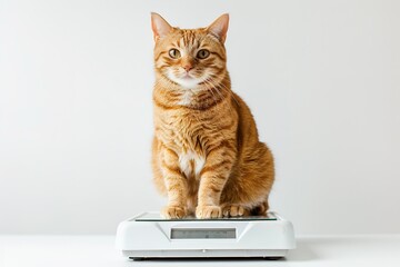 Clean and healthy cat sitting on a veterinar scale 