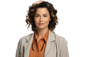 Middle aged woman with doctor uniform Isolated on transparent background