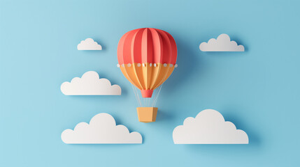 Obraz premium Illustration of a paper hot air balloon floating against blue background.