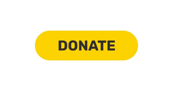 Click on Donate button, push by arrow cursor, flat style contribute and endowment yellow button, footage with transparent background 