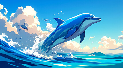 Obraz premium a close up dolphin in the sea style art anime
