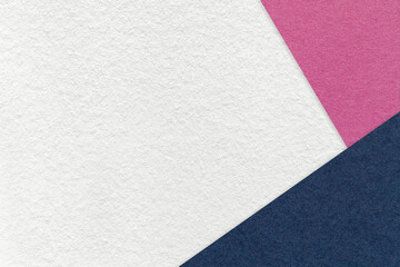 Fototapeta premium Texture of craft white color paper background with purple and navy blue border. Vintage abstract cardboard