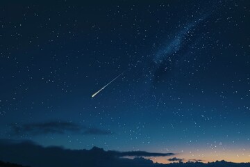 A single meteor in a clear night sky, symbolizing sudden flashes of inspiration and ideas. 