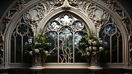 Fototapeta premium a window's ornate wrought-iron grille, adding both security and visual appeal. Created with generative AI