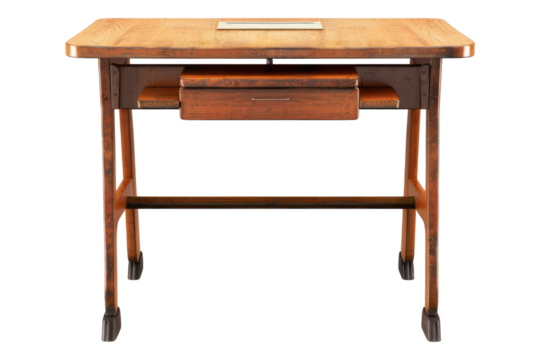 Wooden desk isolated on transparent background