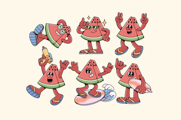 Watermelon Retro Mascot Character Illustration