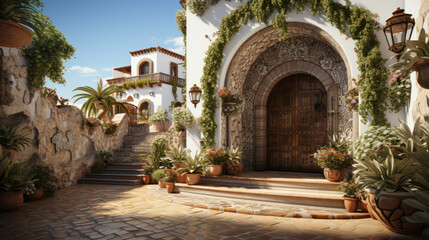 Fototapeta premium a building with a decorative stucco exterior, highlighting intricate patterns and tactile surfaces. Created with generative AI