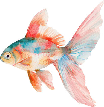 recommend clip art: Adorable watercolor illustration of a flying fish clipart for kids, featuring soft neutral colors, isolate on Transparent background