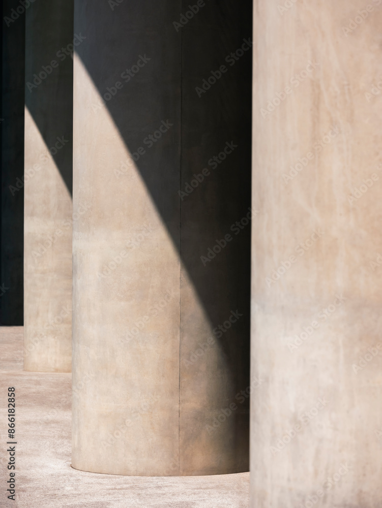 Poster architecture details cement columns shade shadow industrial building grey texture background