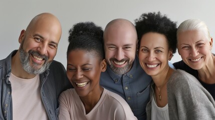 Obraz premium diverse group of smiling people against white background, unity and diversity concept