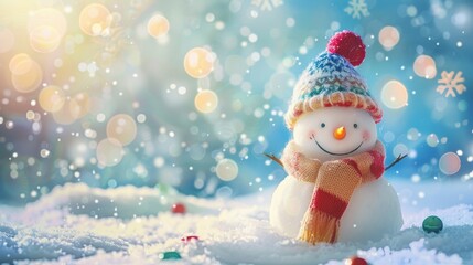Smiling Snowman in Winter Wonderland