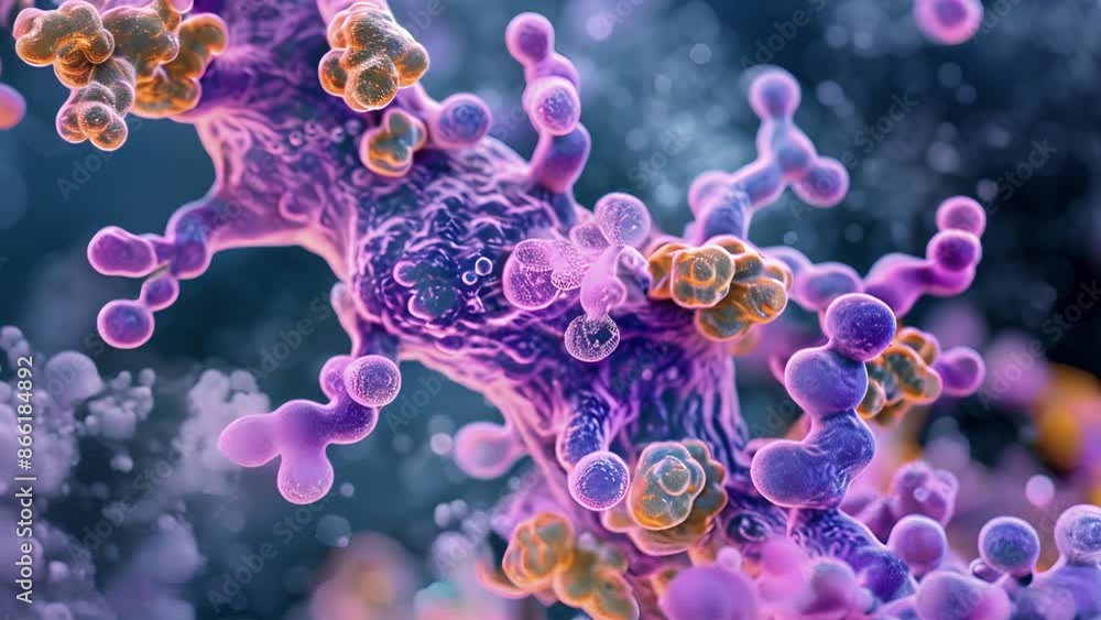 Poster electron microscopy animation of a single antibody molecule binding to multiple antigens on the surf