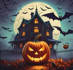 Fototapeta premium halloween background with pumpkin and bats
