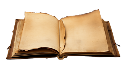 Old vintage book open isolated on transparent png background.