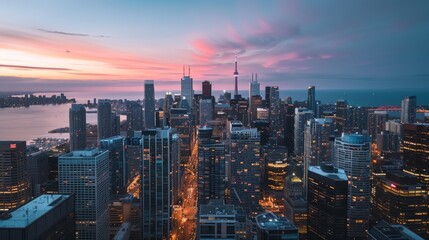 Obraz premium Toronto Skyline at Sunset with Pink Clouds