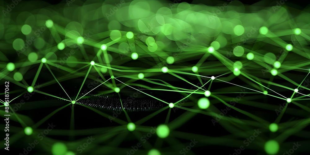 Poster consistent network activity with secure green line showing no breaches. concept network security, gr