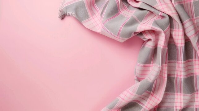 Pink background with gray plaid pattern space for text