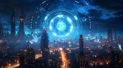 Futuristic Cityscape with Glowing Digital Countdown Clock Symbolizing Anticipation of Significant Event