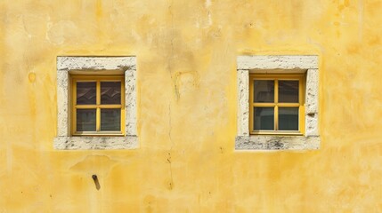 Two windows in a pale yellow wall