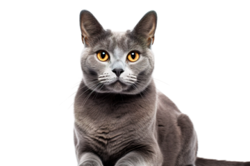 Majestic Gray Cat Posing on White Canvas on White or PNG Transparent Background.