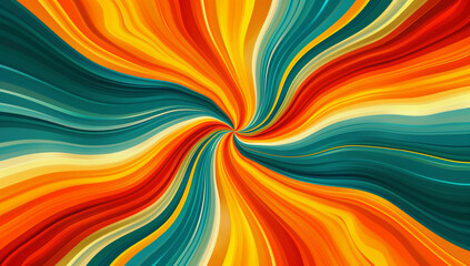 : A psychedelic vector graphic featuring colorful wavy lines emanating from the center, inspired by the 1960s style. This design captures the era's vibrant colors and abstract patterns.