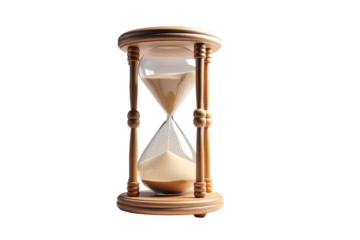 Time in Motion: Wooden Clock With White Sand on White or PNG Transparent Background.