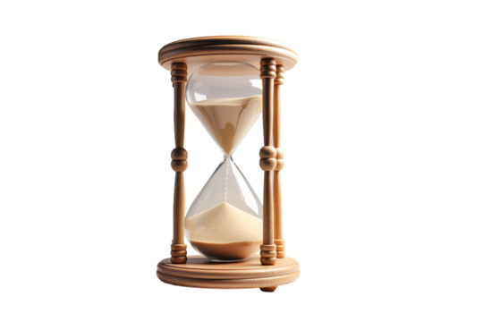 Time in Motion: Wooden Clock With White Sand on White or PNG Transparent Background.