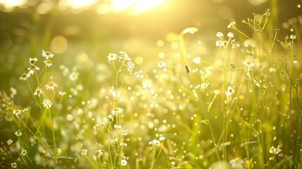 Fototapeta premium Sunlit Meadow with Delicate Flowers