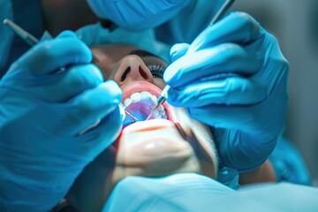 Dentist performing a tooth extraction on a patient