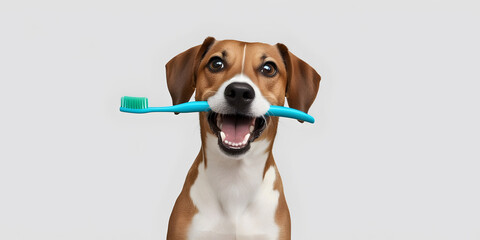 Dog in toothbrush in teeth