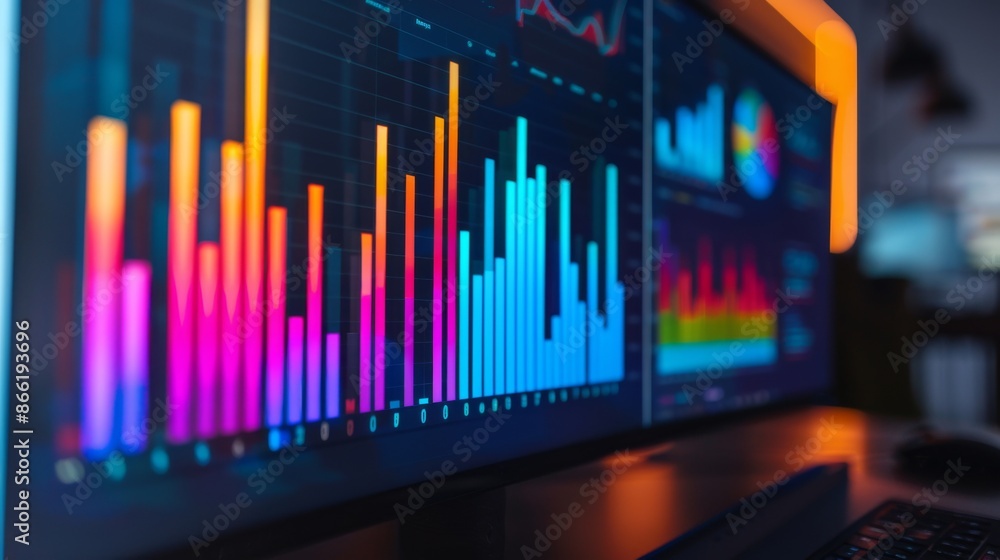 Aufkleber a vibrant bar graph on a computer screen, illustrating sales performance over different quarters.