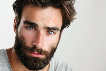 Fototapeta premium Handsome young man with beard and blue eyes looking at the camera