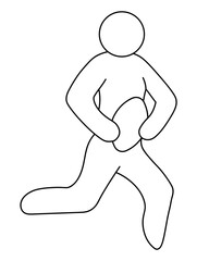 Rugby 7. Sketch. The athlete has taken possession of the oval ball and is running. Vector icon. A man plays the team sports game Rugby. Isolated white background. Coloring book . Doodle style.
