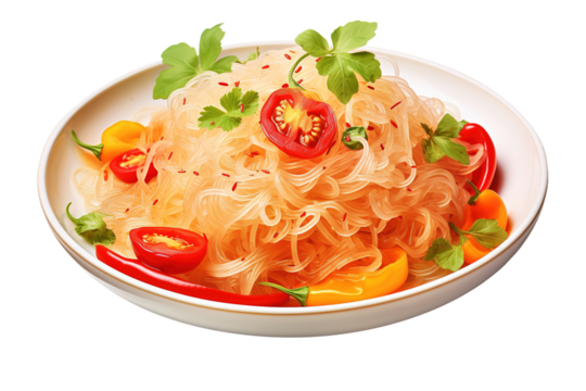 Serene Serenade: A Symphony of Noodles and Vegetables on White or PNG Transparent Background.