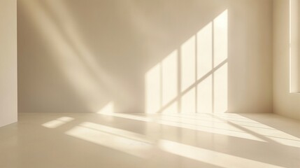 Abstract beige studio background for product presentation. Empty room with shadows of window. Display product with blurred backdrop. potted plant