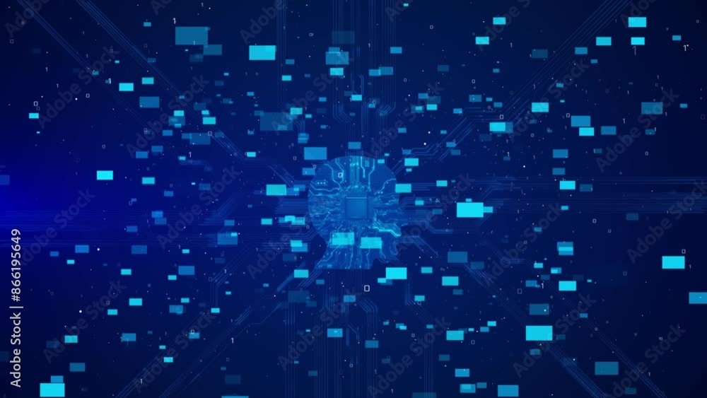 Aufkleber deep cyber waves lights digital art background lines particles big data streams animation. cyberspac