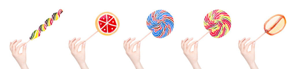 Bright colorful lollipop with hand