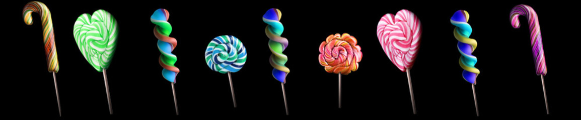 Bright colorful lollipop over black background