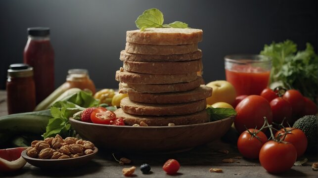 Keto diet and food items for it. Vegetables and fruits, diet burgers. Time-restricted eating. Intermittent fasting.