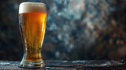 Frosty Golden Beer Pint with Foamy Head and Blurred Natural Outdoor Background